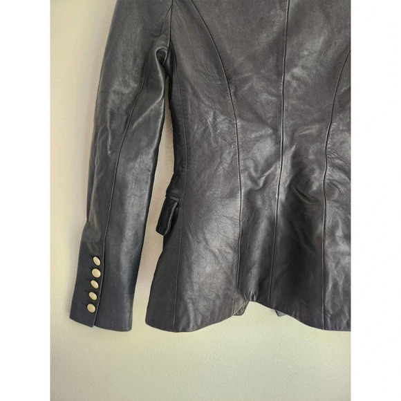 NWD L'Agence Kenzie Double Breasted Leather Blazer Size 2 Black - Picture 9 of 14